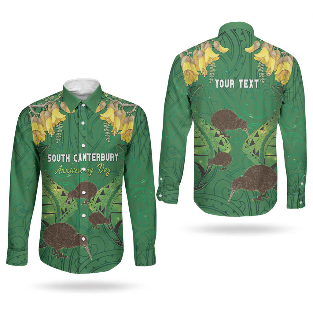 Personalised South Canterbury Anniversary Day Couples Matching Short Sleeve Bodycon Dress and Long Sleeve Button Shirt Kiwi Kowhai Silver Fern Maori Pattern