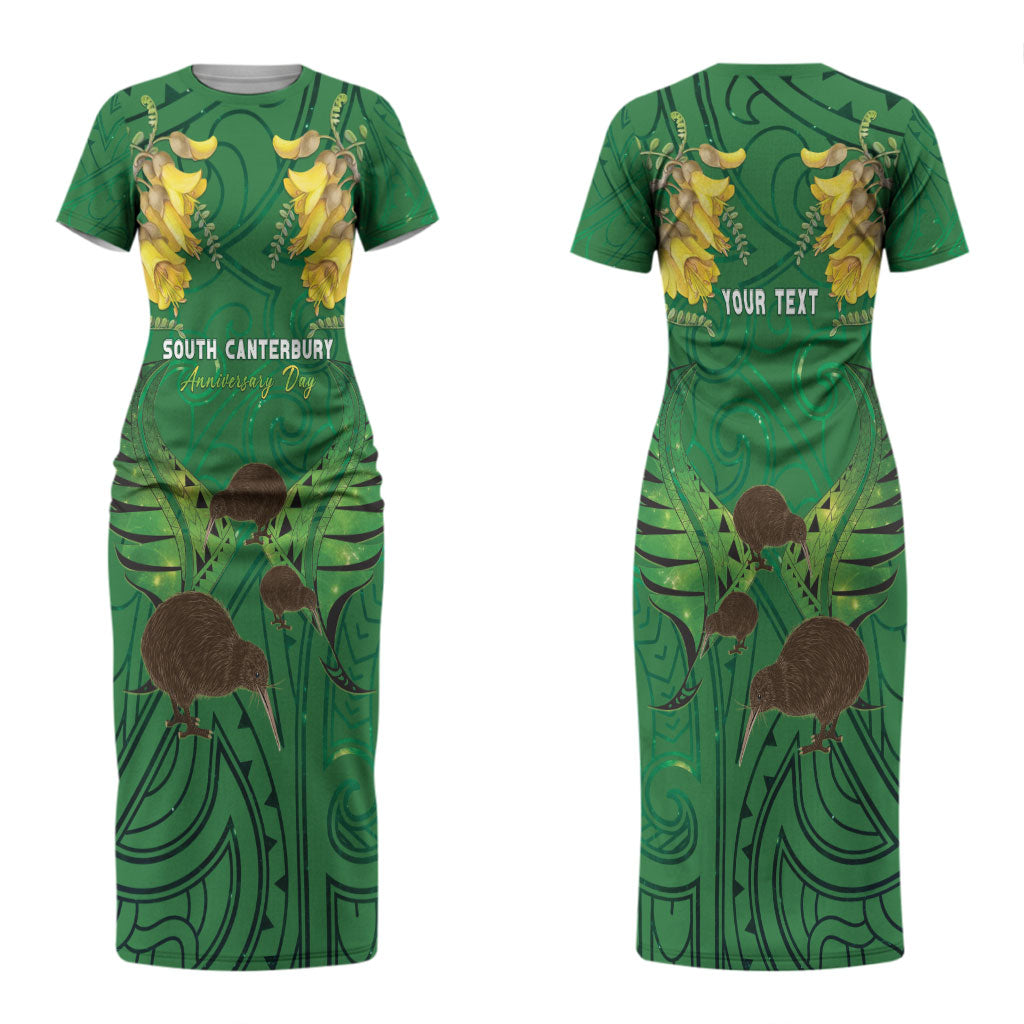 Personalised South Canterbury Anniversary Day Couples Matching Short Sleeve Bodycon Dress and Long Sleeve Button Shirt Kiwi Kowhai Silver Fern Maori Pattern
