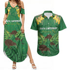Personalised South Canterbury Anniversary Day Couples Matching Summer Maxi Dress and Hawaiian Shirt Kiwi Kowhai Silver Fern Maori Pattern