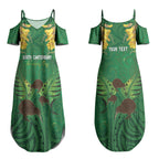 Personalised South Canterbury Anniversary Day Couples Matching Summer Maxi Dress and Hawaiian Shirt Kiwi Kowhai Silver Fern Maori Pattern