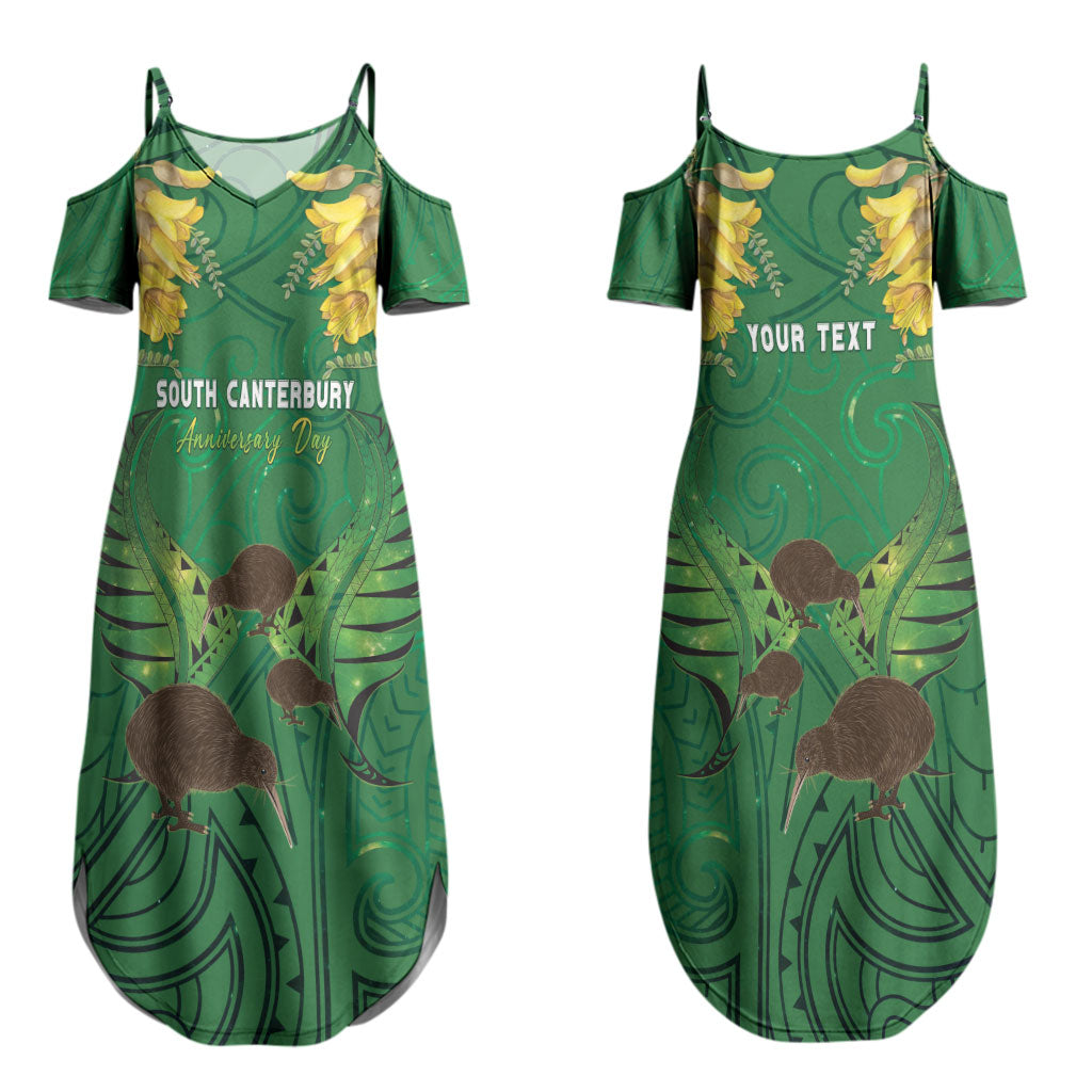 Personalised South Canterbury Anniversary Day Couples Matching Summer Maxi Dress and Hawaiian Shirt Kiwi Kowhai Silver Fern Maori Pattern
