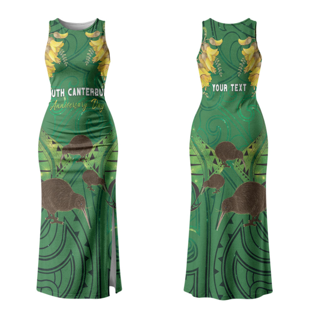 Personalised South Canterbury Anniversary Day Couples Matching Tank Maxi Dress and Long Sleeve Button Shirt Kiwi Kowhai Silver Fern Maori Pattern