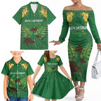 Personalised South Canterbury Anniversary Day Family Matching Off The Shoulder Long Sleeve Dress and Hawaiian Shirt Kiwi Kowhai Silver Fern Maori Pattern
