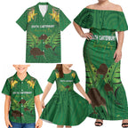 Personalised South Canterbury Anniversary Day Family Matching Off Shoulder Maxi Dress and Hawaiian Shirt Kiwi Kowhai Silver Fern Maori Pattern