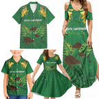 Personalised South Canterbury Anniversary Day Family Matching Summer Maxi Dress and Hawaiian Shirt Kiwi Kowhai Silver Fern Maori Pattern