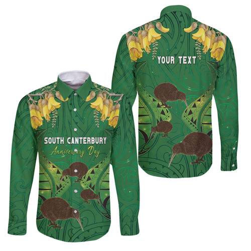 Personalised South Canterbury Anniversary Day Family Matching Summer Maxi Dress and Hawaiian Shirt Kiwi Kowhai Silver Fern Maori Pattern