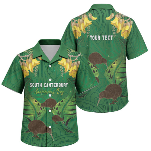 Personalised South Canterbury Anniversary Day Family Matching Summer Maxi Dress and Hawaiian Shirt Kiwi Kowhai Silver Fern Maori Pattern