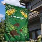 South Canterbury Anniversary Day Garden Flag Kiwi Kowhai Silver Fern Maori Pattern