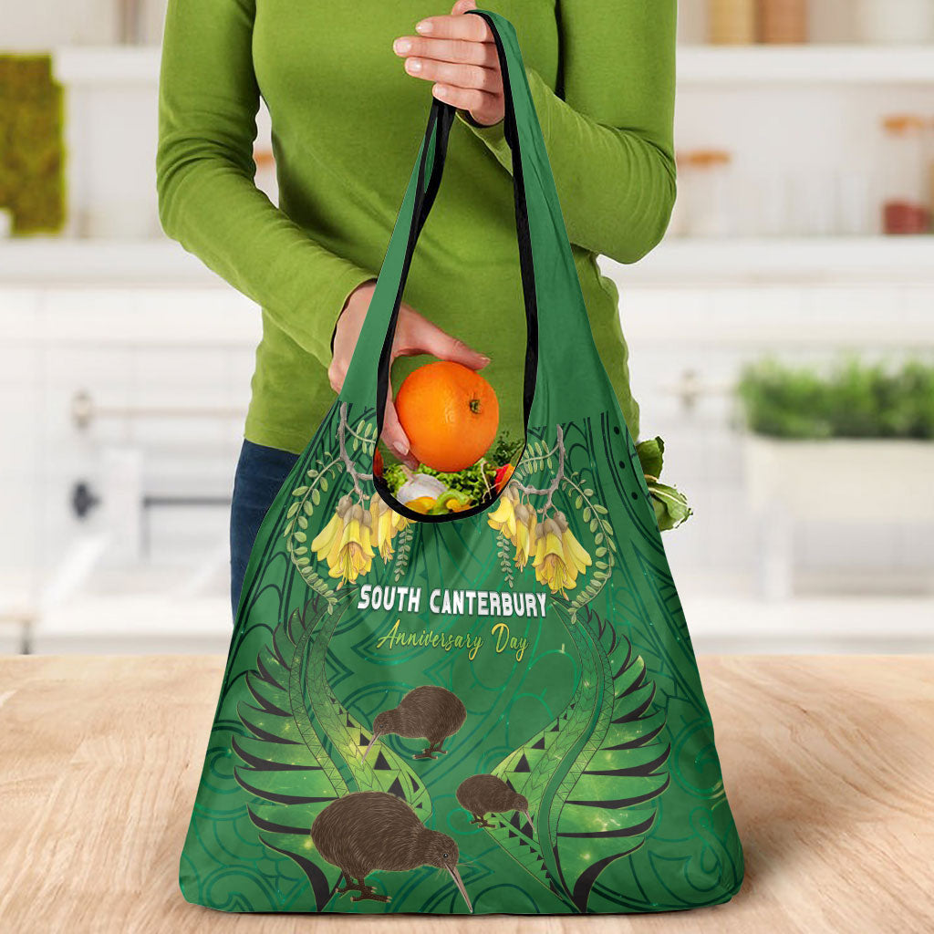 South Canterbury Anniversary Day Grocery Bag Kiwi Kowhai Silver Fern Maori Pattern
