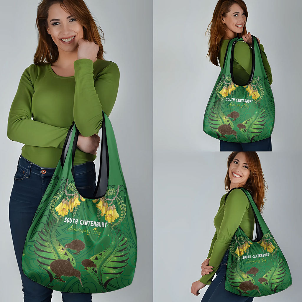 South Canterbury Anniversary Day Grocery Bag Kiwi Kowhai Silver Fern Maori Pattern