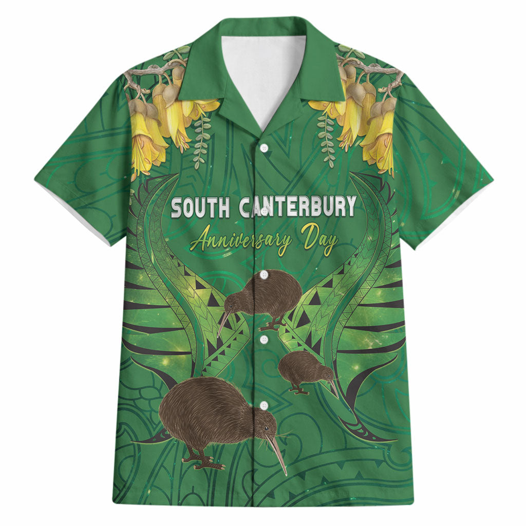 Personalised South Canterbury Anniversary Day Hawaiian Shirt Kiwi Kowhai Silver Fern Maori Pattern
