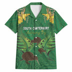 Personalised South Canterbury Anniversary Day Hawaiian Shirt Kiwi Kowhai Silver Fern Maori Pattern