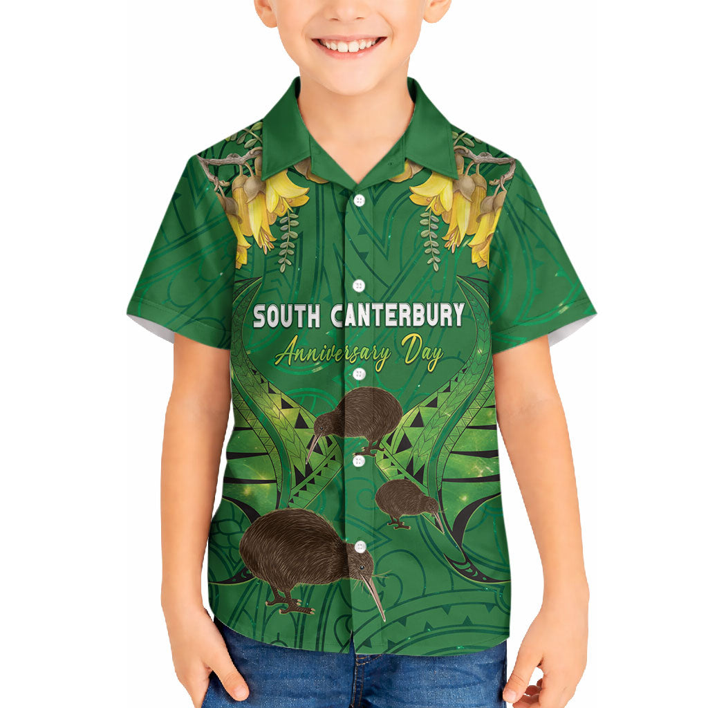 Personalised South Canterbury Anniversary Day Hawaiian Shirt Kiwi Kowhai Silver Fern Maori Pattern