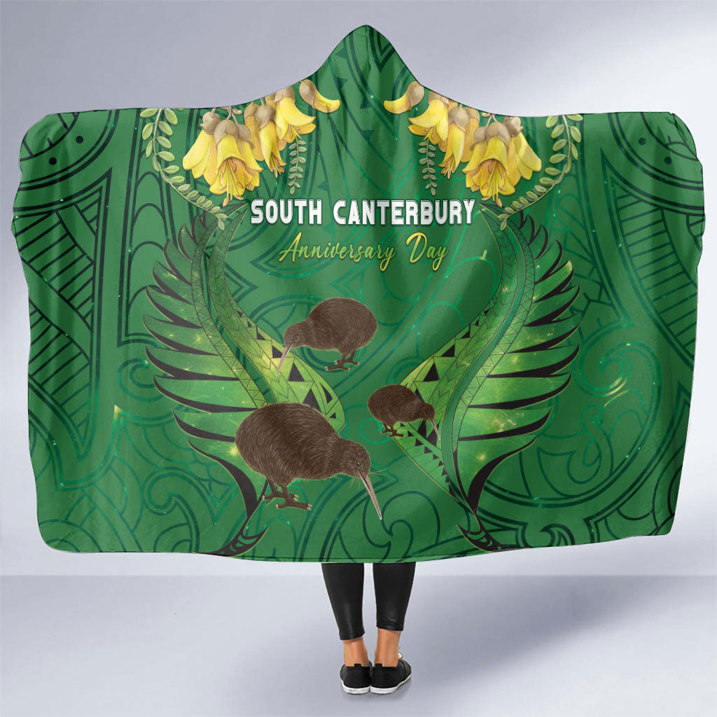 South Canterbury Anniversary Day Hooded Blanket Kiwi Kowhai Silver Fern Maori Pattern