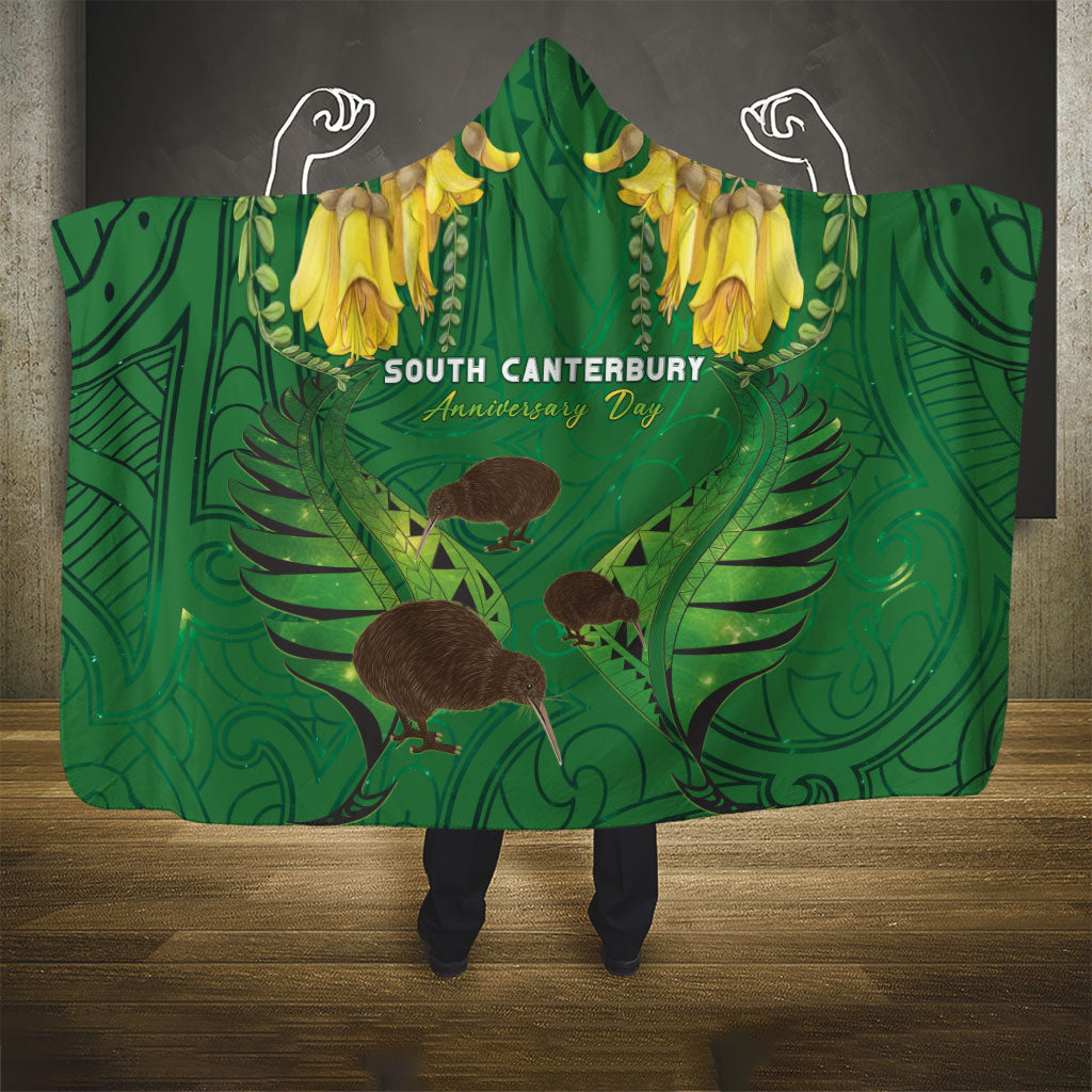 South Canterbury Anniversary Day Hooded Blanket Kiwi Kowhai Silver Fern Maori Pattern