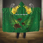 South Canterbury Anniversary Day Hooded Blanket Kiwi Kowhai Silver Fern Maori Pattern