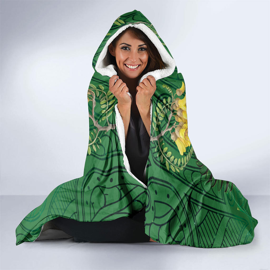 South Canterbury Anniversary Day Hooded Blanket Kiwi Kowhai Silver Fern Maori Pattern