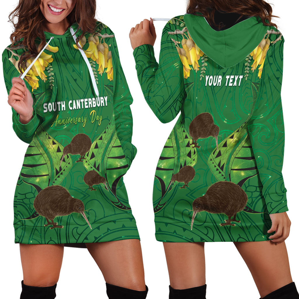 Personalised South Canterbury Anniversary Day Hoodie Dress Kiwi Kowhai Silver Fern Maori Pattern