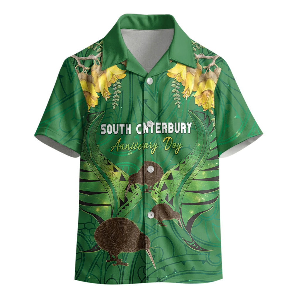 Personalised South Canterbury Anniversary Day Kid Hawaiian Shirt Kiwi Kowhai Silver Fern Maori Pattern