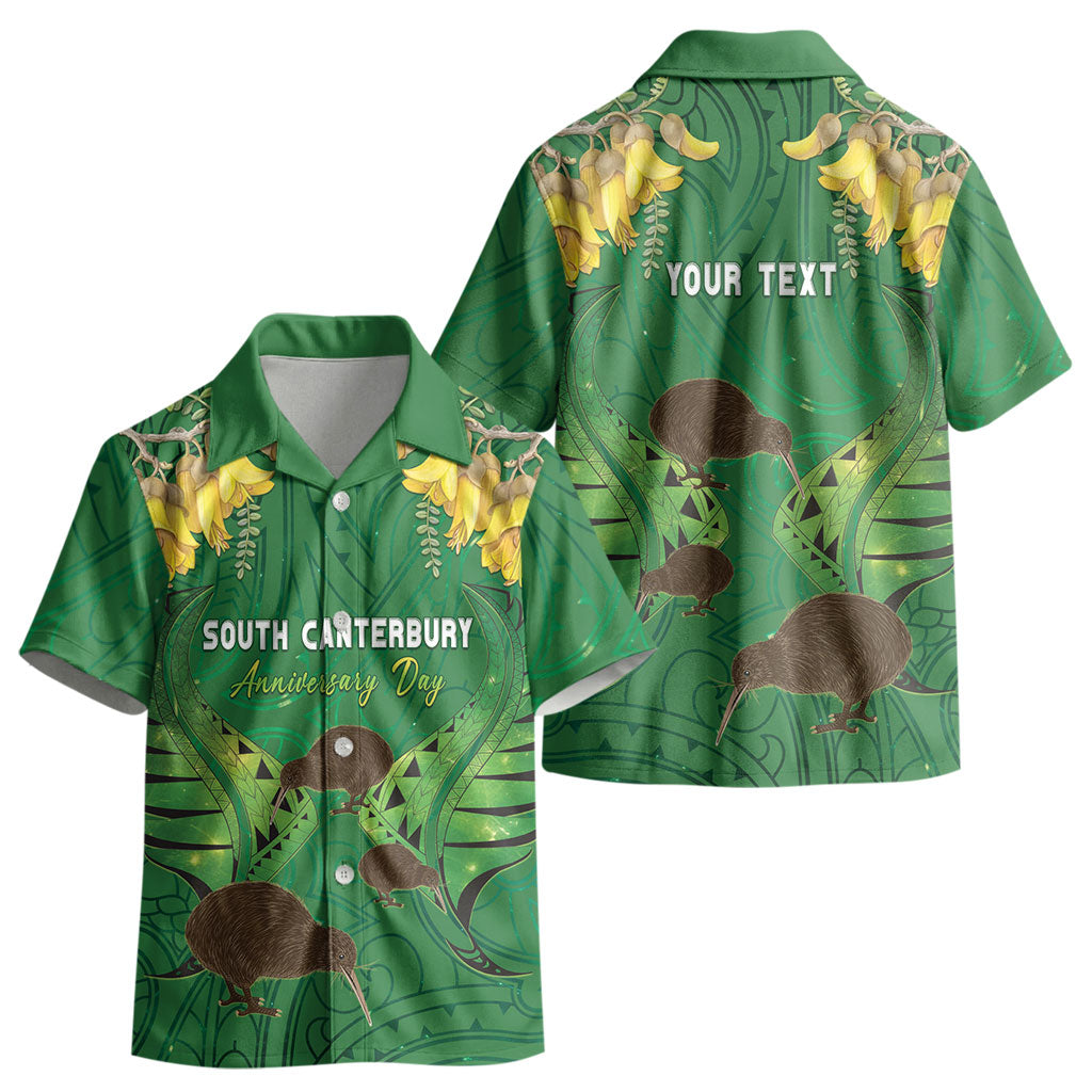 Personalised South Canterbury Anniversary Day Kid Hawaiian Shirt Kiwi Kowhai Silver Fern Maori Pattern