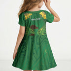 Personalised South Canterbury Anniversary Day Kid Short Sleeve Dress Kiwi Kowhai Silver Fern Maori Pattern