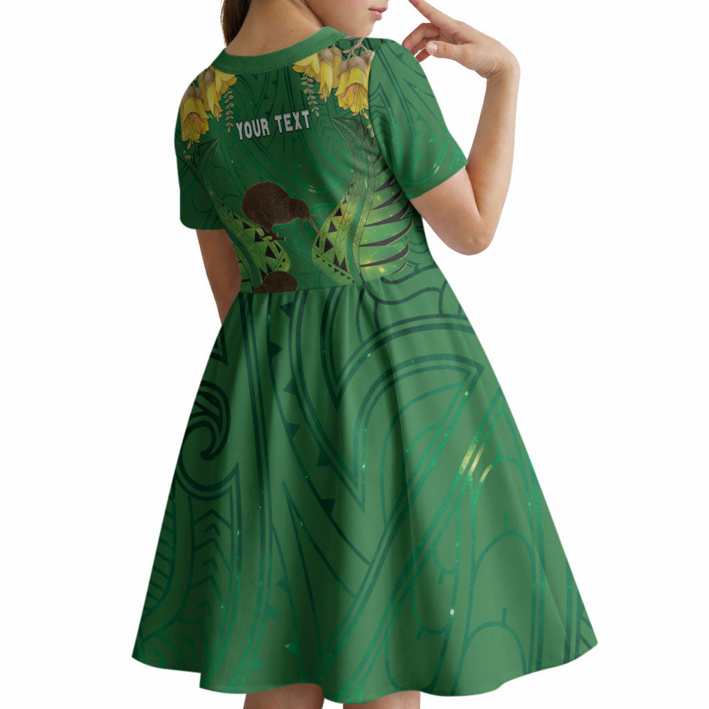 Personalised South Canterbury Anniversary Day Kid Short Sleeve Dress Kiwi Kowhai Silver Fern Maori Pattern