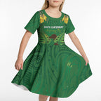 Personalised South Canterbury Anniversary Day Kid Short Sleeve Dress Kiwi Kowhai Silver Fern Maori Pattern
