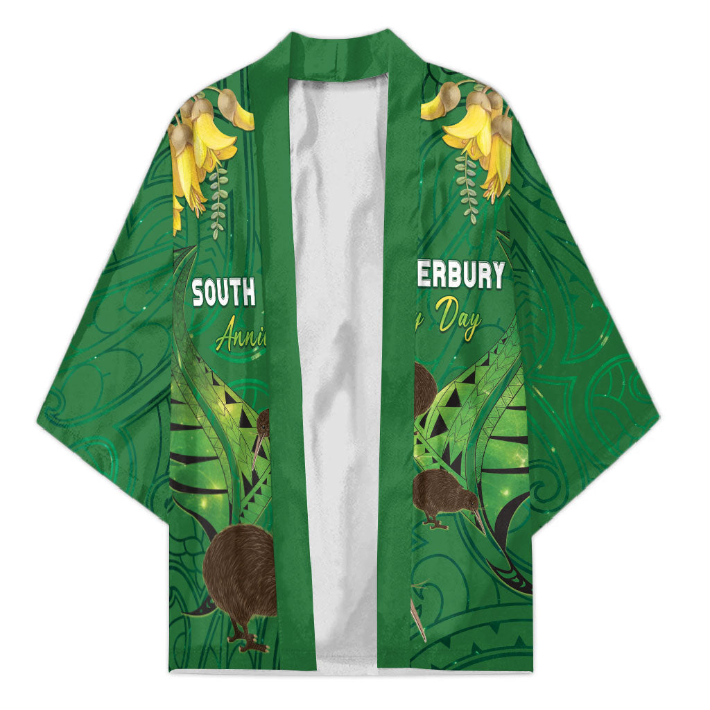 Personalised South Canterbury Anniversary Day Kimono Kiwi Kowhai Silver Fern Maori Pattern