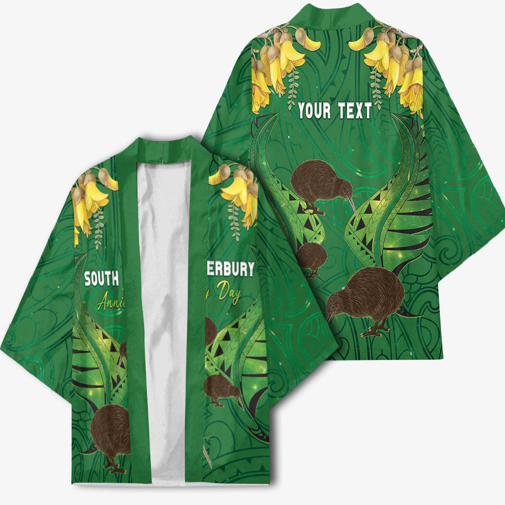 Personalised South Canterbury Anniversary Day Kimono Kiwi Kowhai Silver Fern Maori Pattern