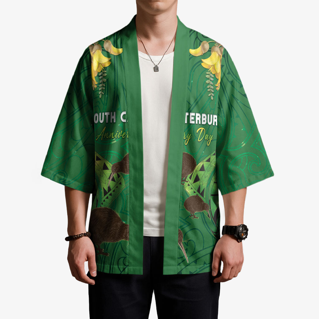 Personalised South Canterbury Anniversary Day Kimono Kiwi Kowhai Silver Fern Maori Pattern
