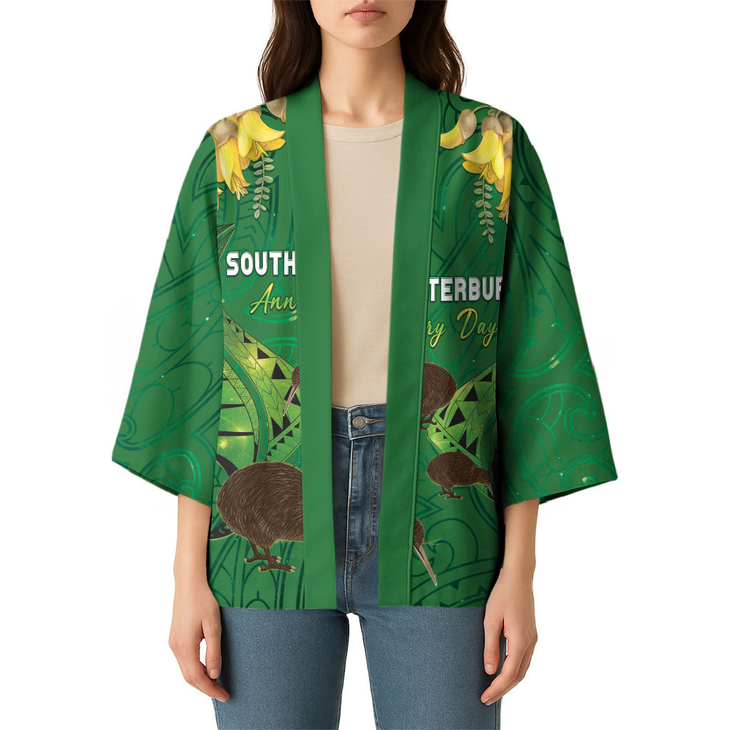 Personalised South Canterbury Anniversary Day Kimono Kiwi Kowhai Silver Fern Maori Pattern
