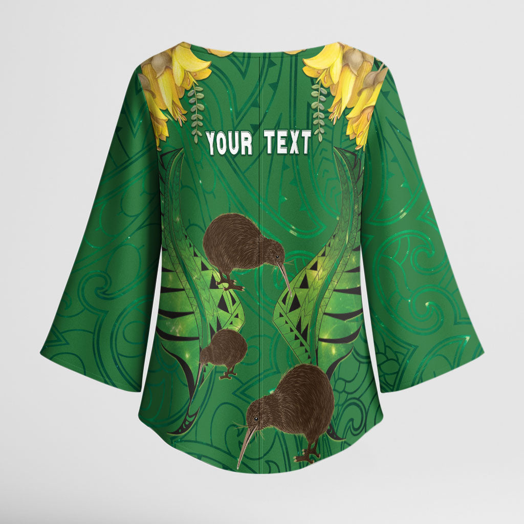 Personalised South Canterbury Anniversary Day Kimono Sleeve Blouse Kiwi Kowhai Silver Fern Maori Pattern