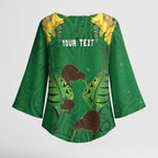 Personalised South Canterbury Anniversary Day Kimono Sleeve Blouse Kiwi Kowhai Silver Fern Maori Pattern