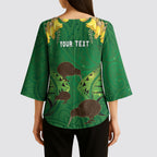 Personalised South Canterbury Anniversary Day Kimono Sleeve Blouse Kiwi Kowhai Silver Fern Maori Pattern