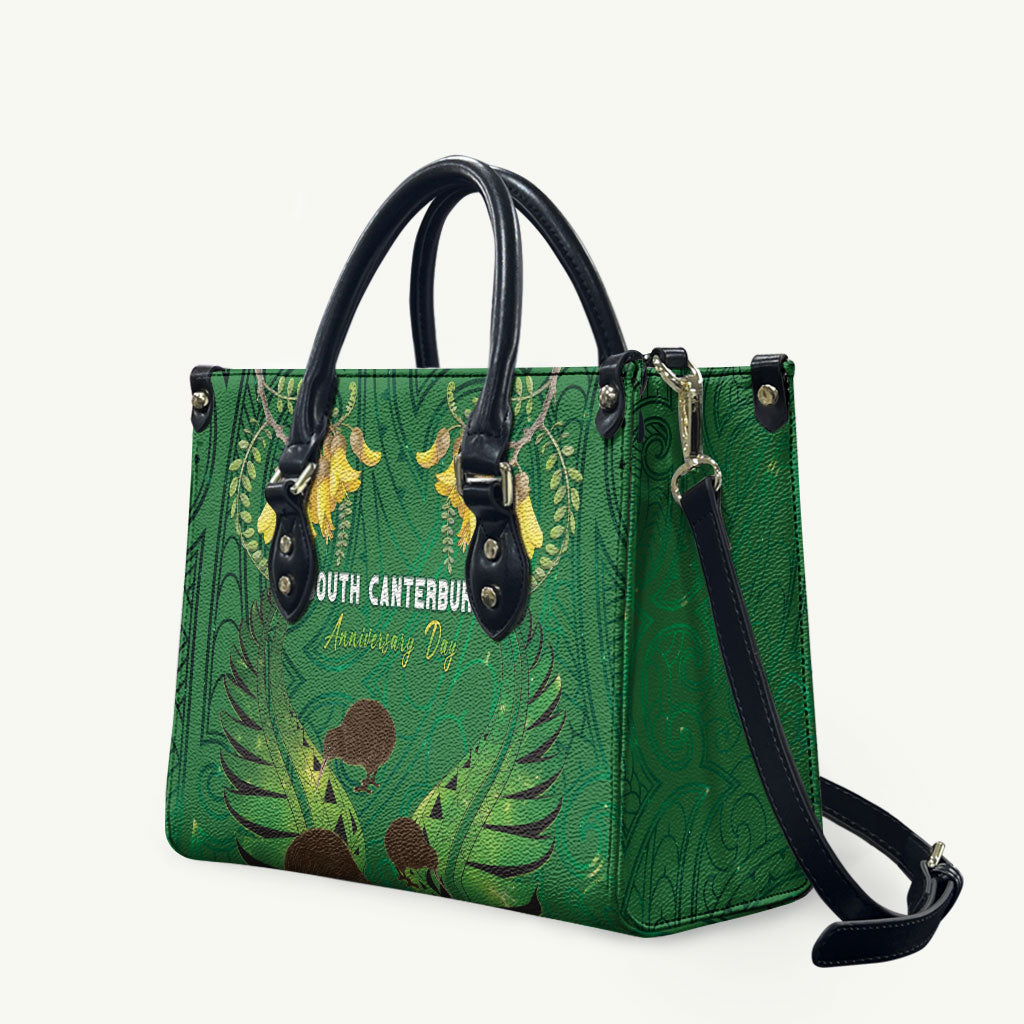 South Canterbury Anniversary Day Leather Bag Kiwi Kowhai Silver Fern Maori Pattern