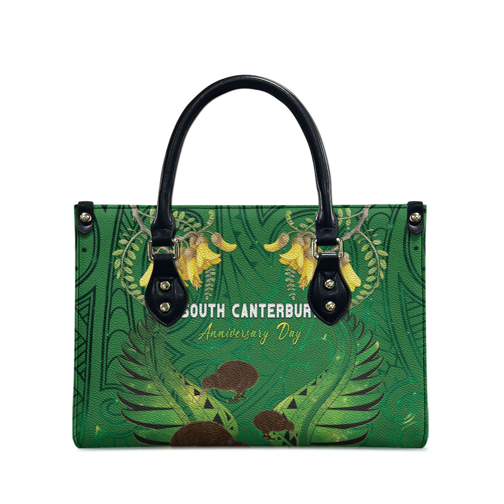 South Canterbury Anniversary Day Leather Bag Kiwi Kowhai Silver Fern Maori Pattern