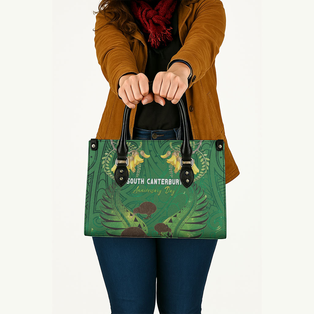 South Canterbury Anniversary Day Leather Bag Kiwi Kowhai Silver Fern Maori Pattern