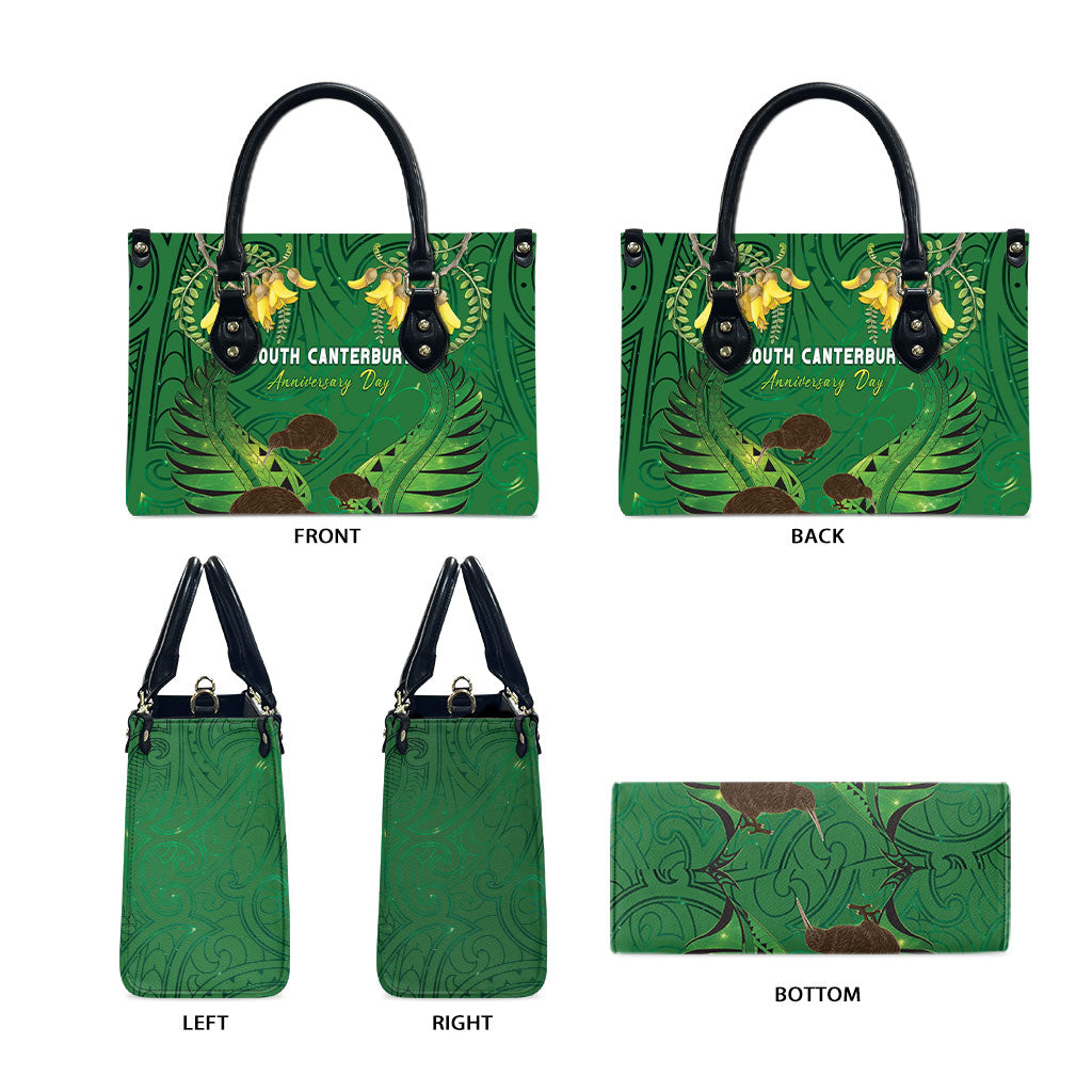 South Canterbury Anniversary Day Leather Bag Kiwi Kowhai Silver Fern Maori Pattern