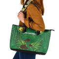 South Canterbury Anniversary Day Leather Tote Bag Kiwi Kowhai Silver Fern Maori Pattern