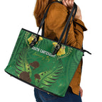 South Canterbury Anniversary Day Leather Tote Bag Kiwi Kowhai Silver Fern Maori Pattern