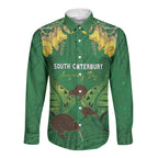 Personalised South Canterbury Anniversary Day Long Sleeve Button Shirt Kiwi Kowhai Silver Fern Maori Pattern