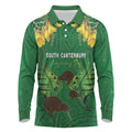 Personalised South Canterbury Anniversary Day Long Sleeve Polo Shirt Kiwi Kowhai Silver Fern Maori Pattern