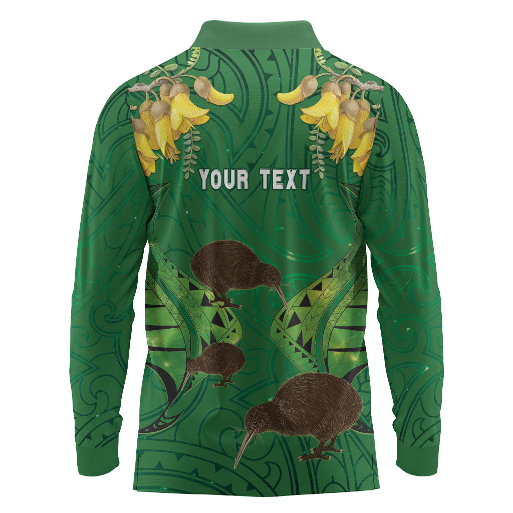 Personalised South Canterbury Anniversary Day Long Sleeve Polo Shirt Kiwi Kowhai Silver Fern Maori Pattern
