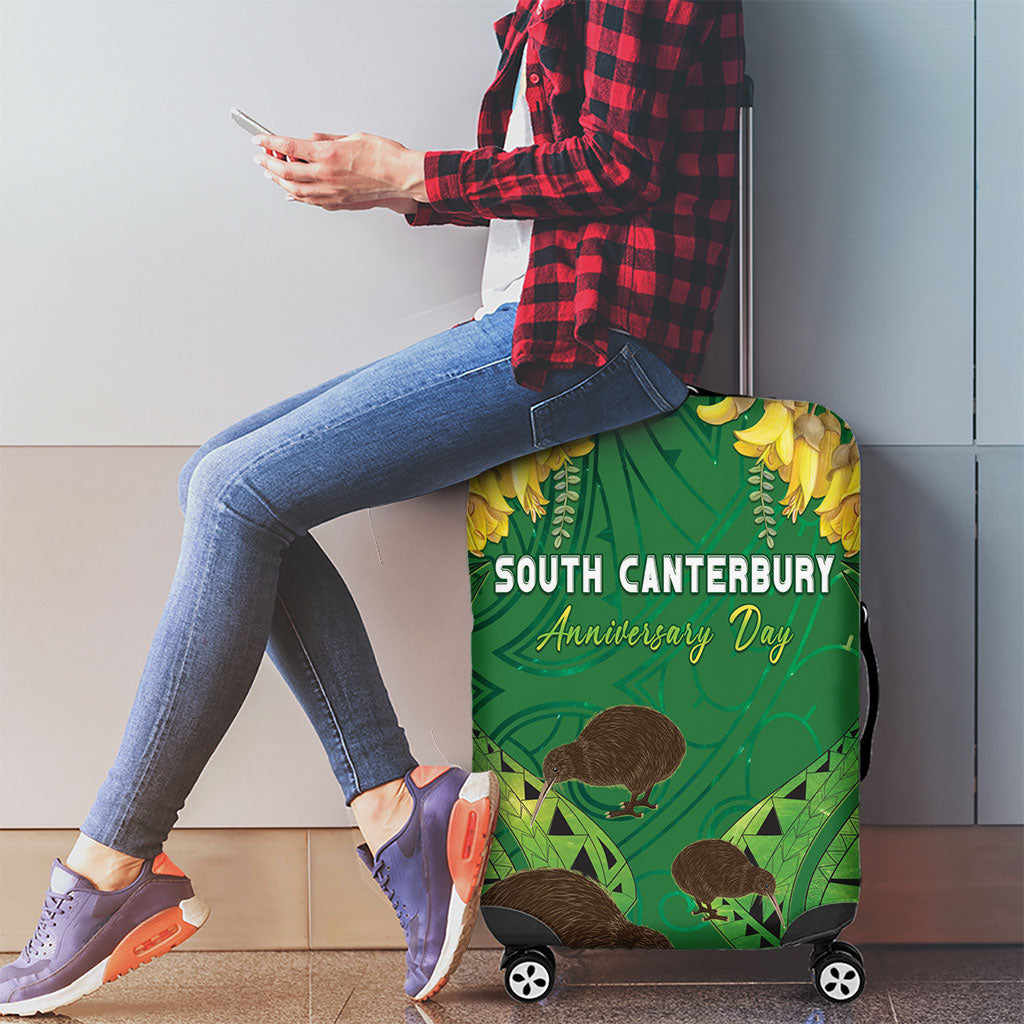 South Canterbury Anniversary Day Luggage Cover Kiwi Kowhai Silver Fern Maori Pattern