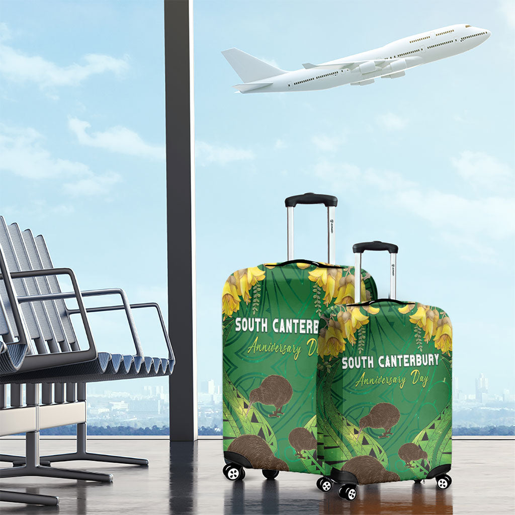 South Canterbury Anniversary Day Luggage Cover Kiwi Kowhai Silver Fern Maori Pattern