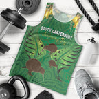 Personalised South Canterbury Anniversary Day Men Tank Top Kiwi Kowhai Silver Fern Maori Pattern