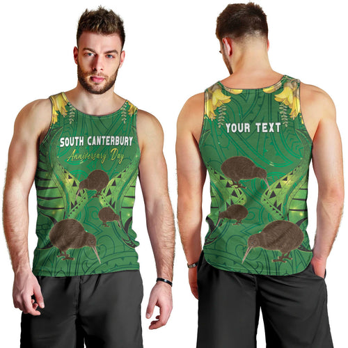 Personalised South Canterbury Anniversary Day Men Tank Top Kiwi Kowhai Silver Fern Maori Pattern