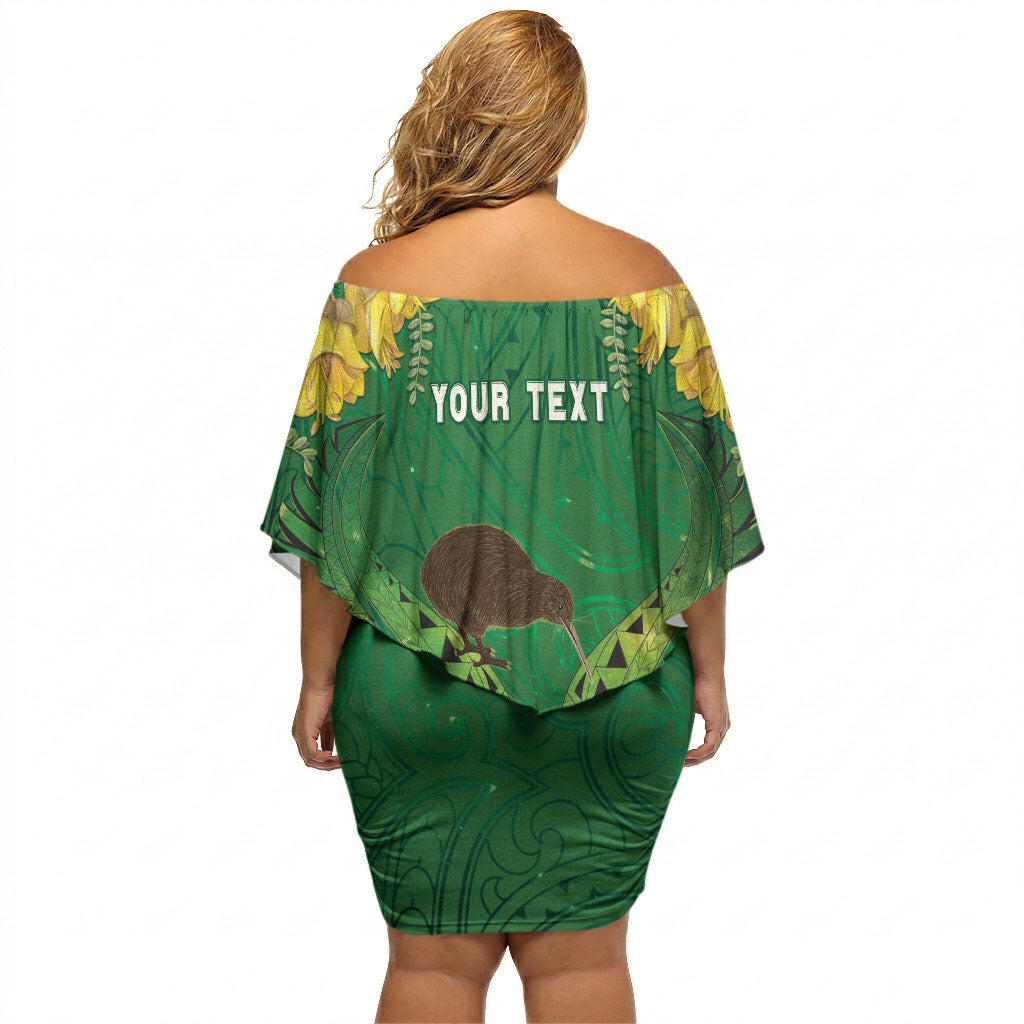 Personalised South Canterbury Anniversary Day Off Shoulder Short Dress Kiwi Kowhai Silver Fern Maori Pattern