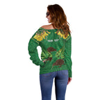 Personalised South Canterbury Anniversary Day Off Shoulder Sweater Kiwi Kowhai Silver Fern Maori Pattern