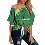 Personalised South Canterbury Anniversary Day Off Shoulder Wrap Waist Top Kiwi Kowhai Silver Fern Maori Pattern